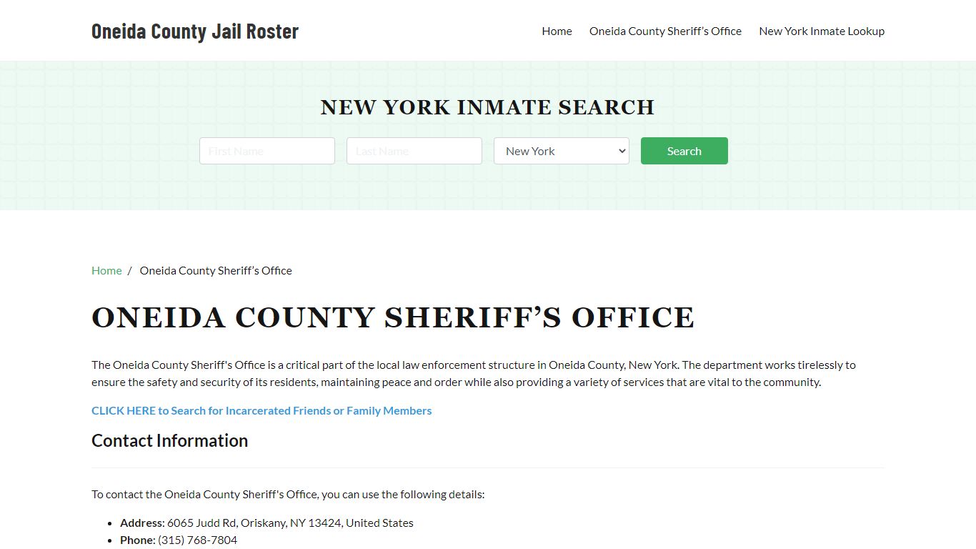 Oneida County Sheriff Office, NY, Arrest Warrants Search